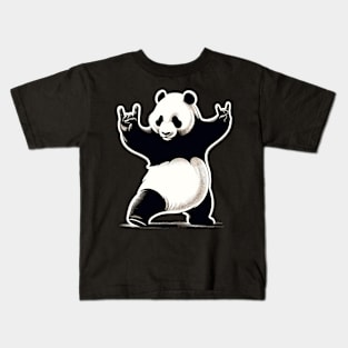 Retro Panda Rock Music Gift Funny Panda Kids T-Shirt